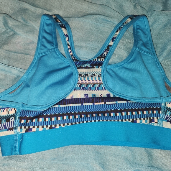 S Nike Pro Dri-Fit Blue Sports Bra,Racer Back,Abstract Print,Geo,Athleisure,Yoga - Picture 4 of 7